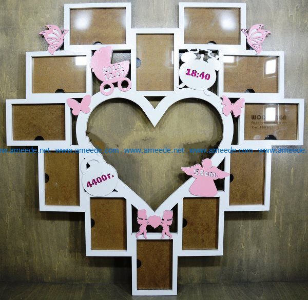 Heart with outer frames file cdr and dxf free vector download for Laser cut