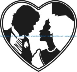 Heart with the bride and groom file cdr and dxf free vector download for Laser cut