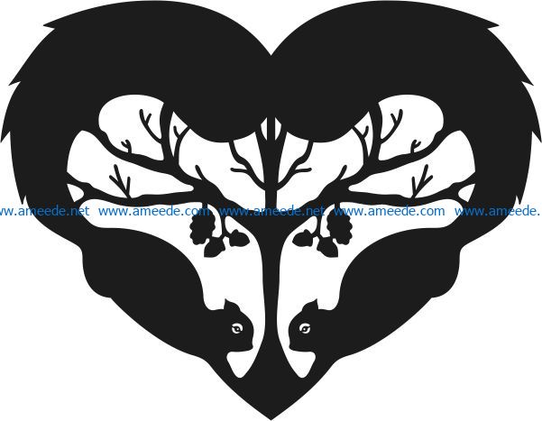 Heart with two squirrels file cdr and dxf free vector download for Laser cut
