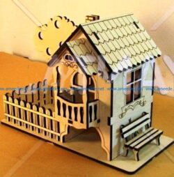 House with a front garden  file cdr and dxf free vector download for Laser cut