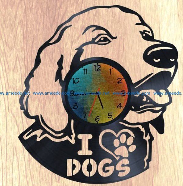I love dog wall clock file cdr and dxf free vector download for Laser cut