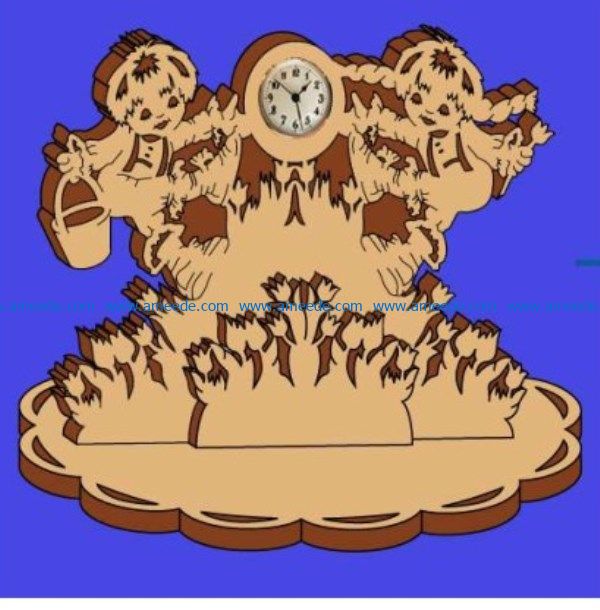 Jack and Jill clock file cdr and dxf free vector download for Laser cut