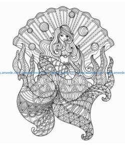 Mermaid in seashells file cdr and dxf free vector download for laser engraving machines