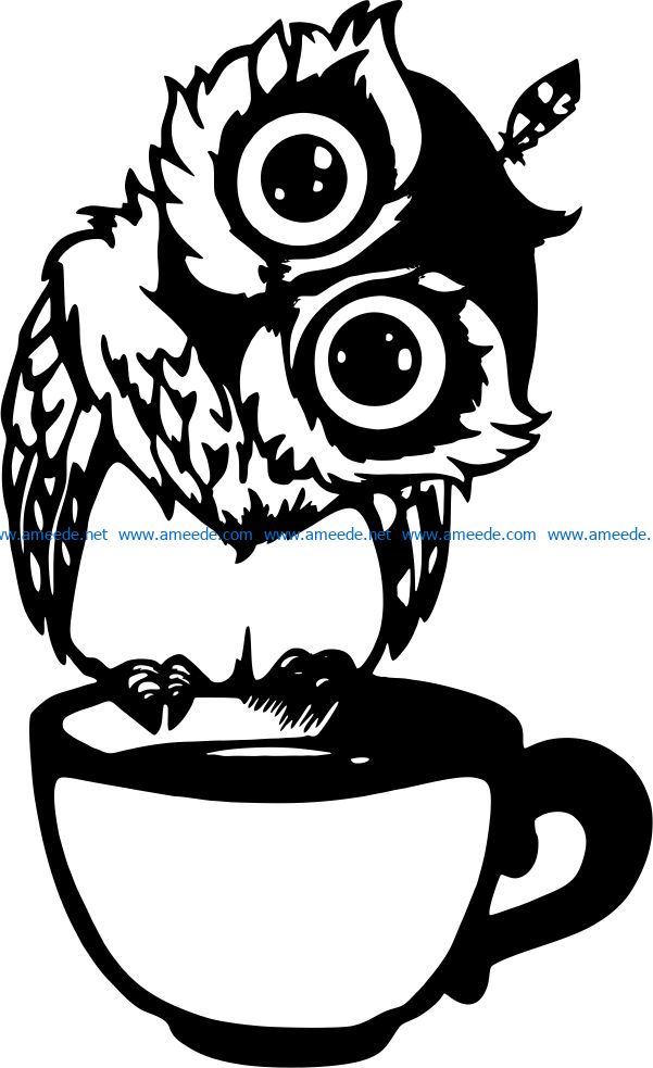 Owl on the cup file cdr and dxf free vector download for Laser cut