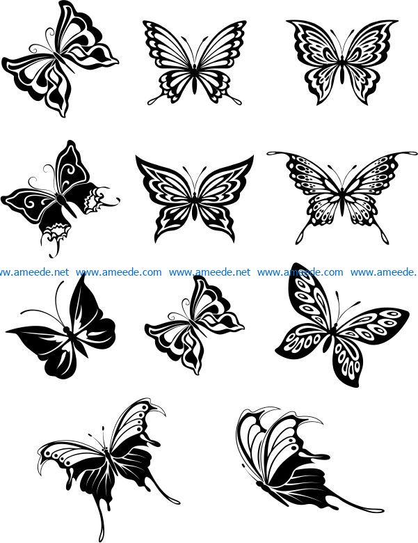 Set of engraved butterflies file cdr and dxf free vector download for laser engraving machines