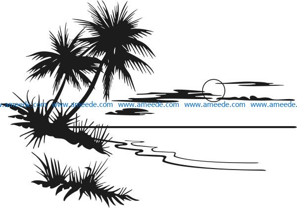 Sunset picture on the sea file cdr and dxf free vector download for Laser cut Plasma