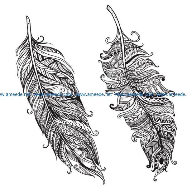 Two feathers file cdr and dxf free vector download for laser engraving machines