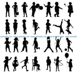 children silhouettes file cdr and dxf free vector download for Laser cut Plasma