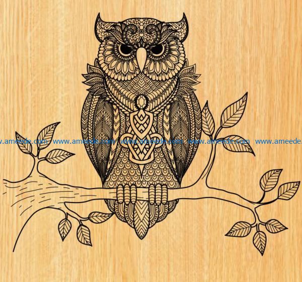 owl perched on a tree branch file cdr and dxf free vector download for laser engraving machines