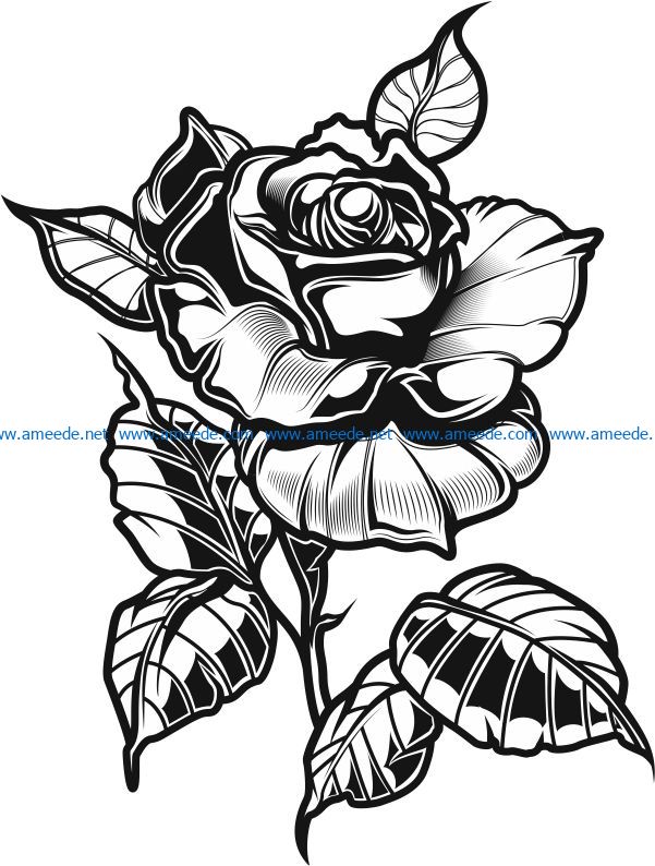 tattoo rose file cdr and dxf free vector download for print or laser engraving machines