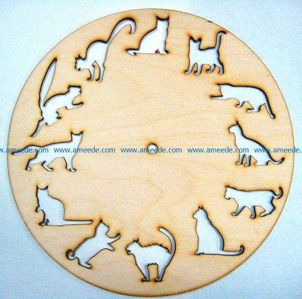 12 cat wall clock file cdr and dxf free vector download for Laser cut