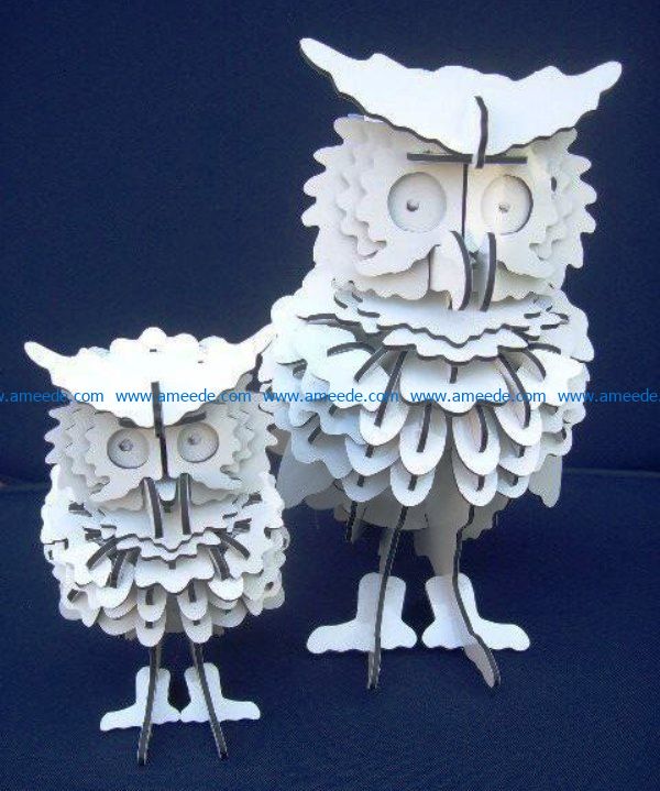 3D puzzle owl file cdr and dxf free vector download for Laser cut