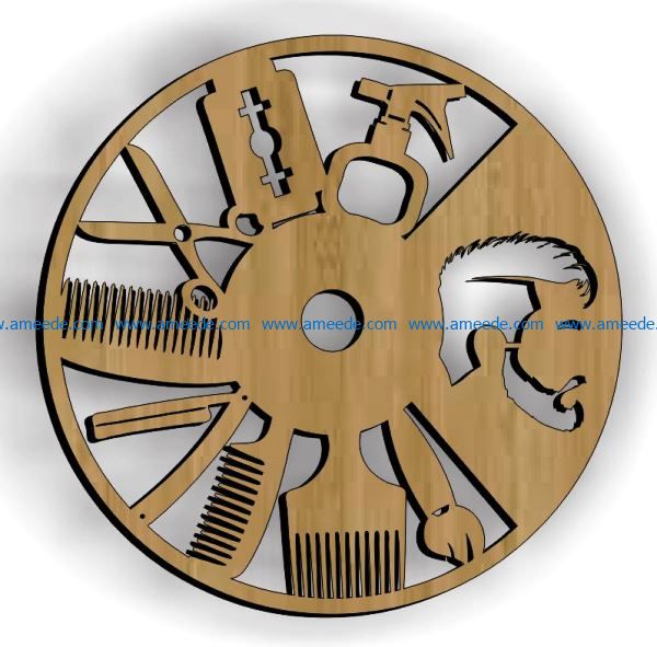 Barber wall clock file cdr and dxf free vector download for Laser cut
