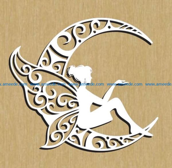 Beautiful fairies on the moon file cdr and dxf free vector download for Laser cut