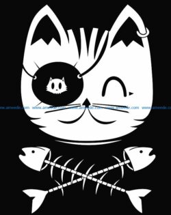 Cat with fish bone file cdr and dxf free vector download for laser engraving machines