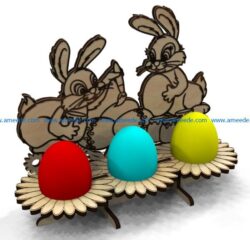 Easter Egg Tray Holder Stand two rabbit file cdr and dxf free vector download for Laser cut