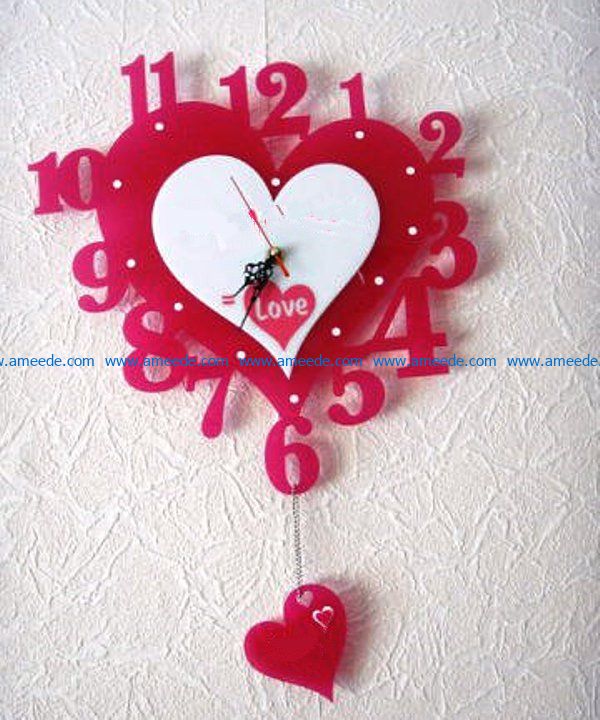 Heart clock file cdr and dxf free vector download for Laser cut