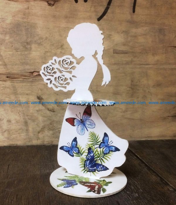 Napkin holder girl with a bouquet file cdr and dxf free vector download for Laser cutNapkin holder girl with a bouquet file cdr and dxf free vector download for Laser cut