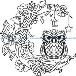 Owl with the moon file cdr and dxf free vector download for laser engraving machines
