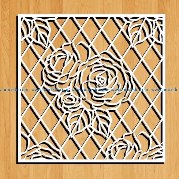 Roses decorated square frame file cdr and dxf free vector download for Laser cut