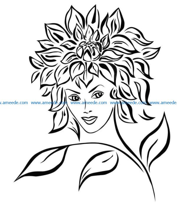 Sunflower girl file cdr and dxf free vector download for laser engraving machines