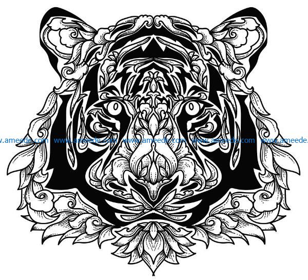 Tiger with lotus file cdr and dxf free vector download for laser engraving machines