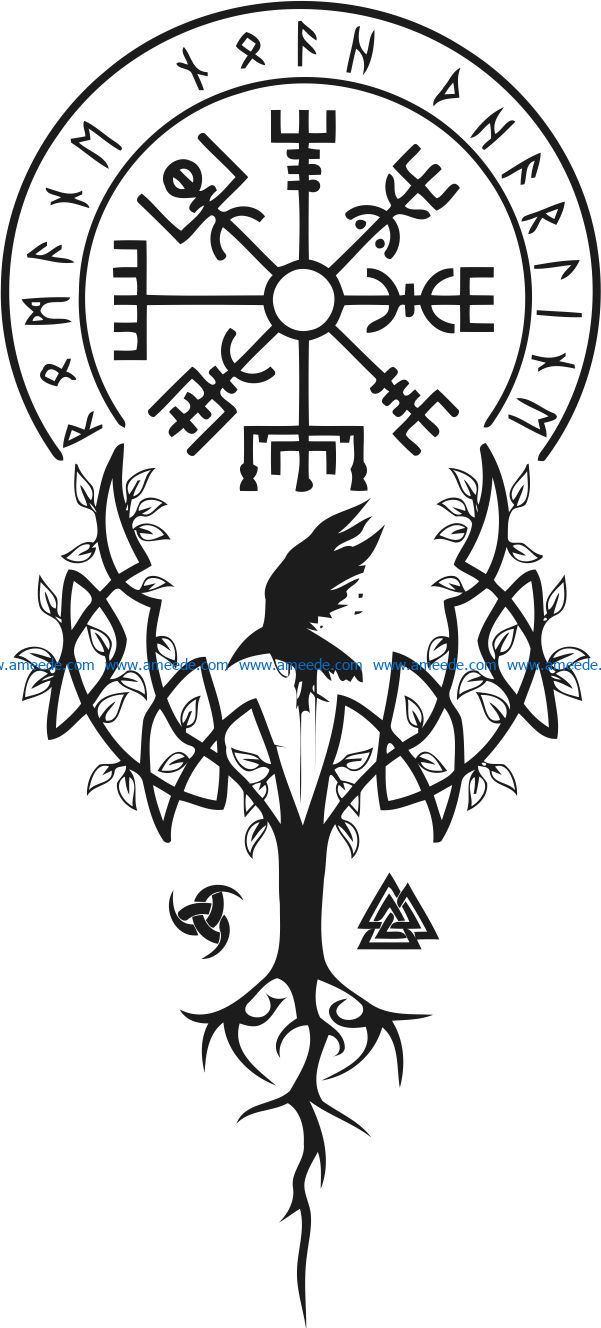 Viking tree file cdr and dxf free vector download for laser engraving machines