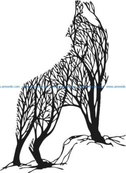 Wolf with tree file cdr and dxf free vector download for laser engraving machines
