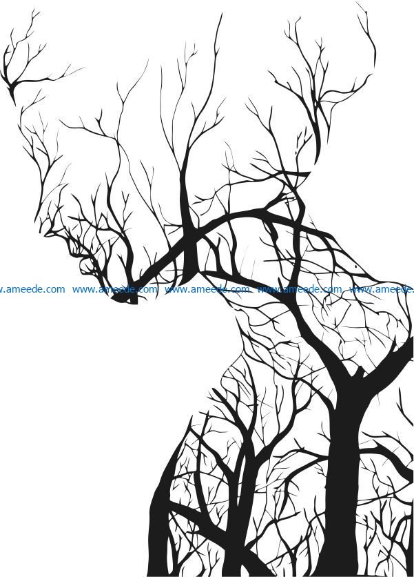 Woman with tree file cdr and dxf free vector download for laser engraving machines