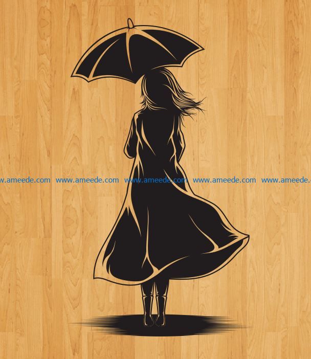 back girl covering umbrella file cdr and dxf free vector download for laser engraving machines