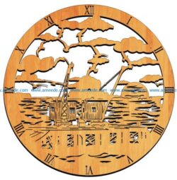 crane wall clock file cdr and dxf free vector download for Laser cut