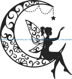 fairy on the moon file cdr and dxf free vector download for Laser cut