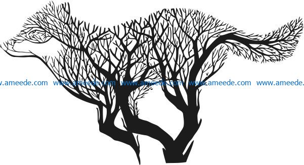 wolf runs with tree file cdr and dxf free vector download for laser engraving machines