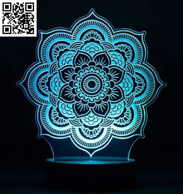 3D illusion led lamp mandala free vector download for laser engraving machines