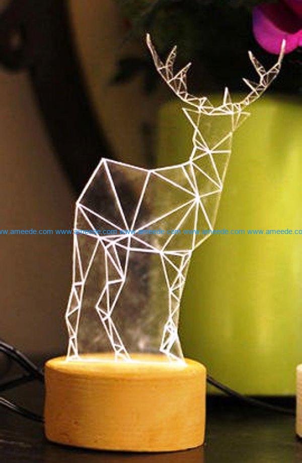 3D illusion led lamp Deer free vector download for laser engraving machines