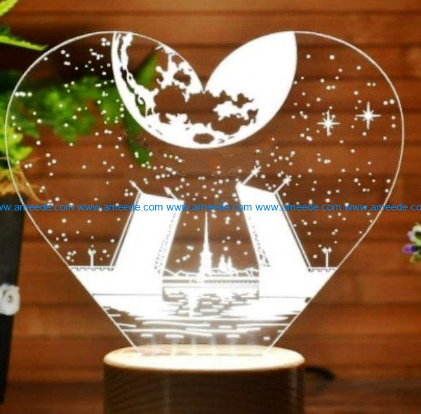 3D illusion led lamp bridge free vector download for laser engraving machines