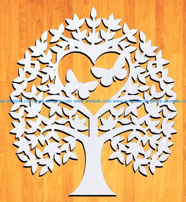 Heart tree and butterfly file cdr and dxf free vector download for Laser cut