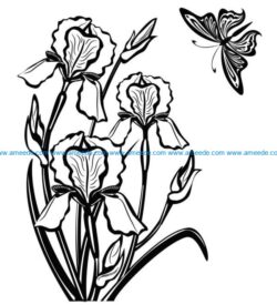 Iris flower and butterfly file cdr and dxf free vector download for print or laser engraving machines