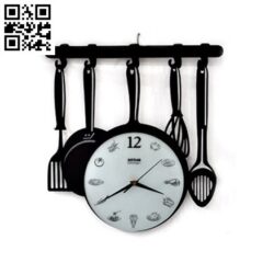 Kitchen utensils clock  file cdr and dxf free vector download for Laser cut