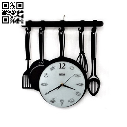 Kitchen utensils clock file cdr and dxf free vector download for Laser cut