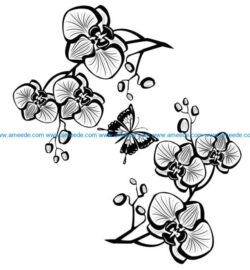 Orchids and butterflies file cdr and dxf free vector download for laser engraving machines
