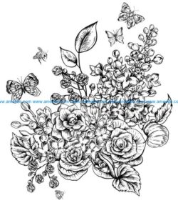 Roses with butterflies and bees file cdr and dxf free vector download for laser engraving machines