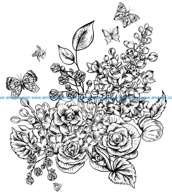 Roses with butterflies and bees file cdr and dxf free vector download for laser engraving machines