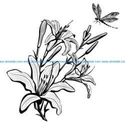 Tuberose with dragonfly file cdr and dxf free vector download for laser engraving machines