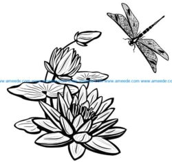 Water lily with dragonfly  file cdr and dxf free vector download for laser engraving machines