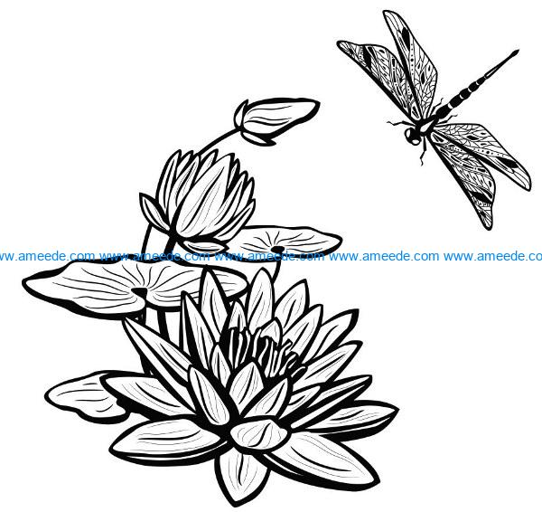 Water lily with dragonfly file cdr and dxf free vector download for laser engraving machines