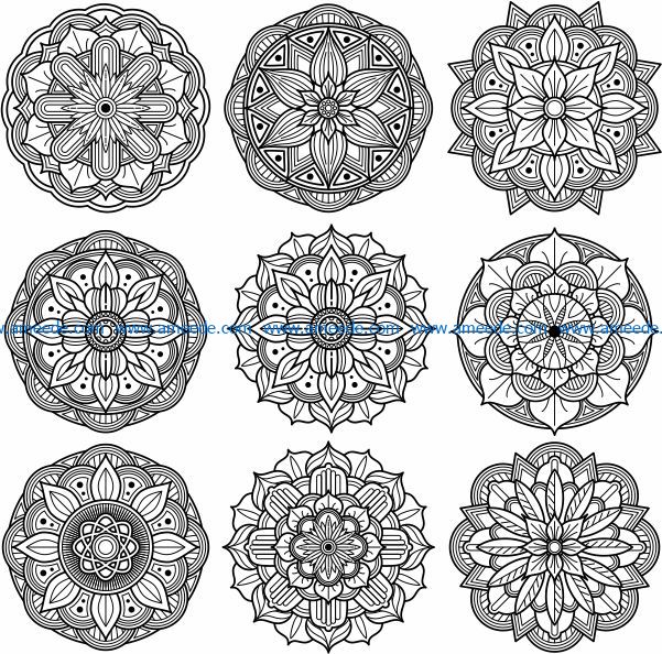 mandala set file cdr and dxf free vector download for Laser cut