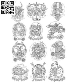 12 signs of the zodiac file cdr and dxf free vector download for laser engraving machines