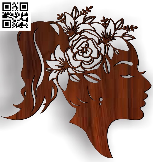 Girl with flowers on her head file cdr and dxf free vector download for Laser cut