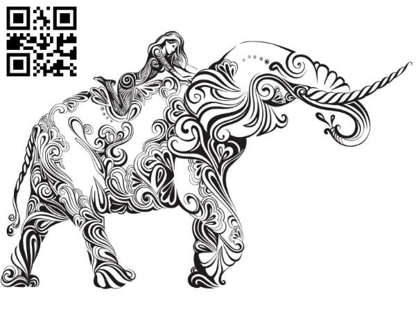 the girl on the elephant file cdr and dxf free vector download for laser engraving machines